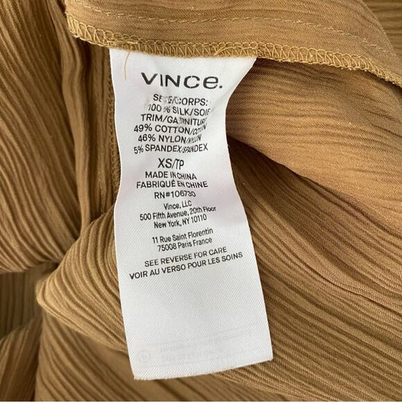 Vince Round Neck Silk Brown Crinkle Top Blouse size XS - Picture 9 of 10